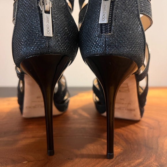 Jimmy Choo Blue Lamé Fabric And Glitter Leila Sandals Size 38 (US 7.5) - Picture 4 of 7